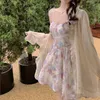 Yaz Peri Elbise Çiçek Kadınları Aline High Bel İnce Seksi Mini Sahil Elbise Femme Robe Strap Elbise Sundress 220613
