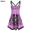 Umeko Summer Goth Plus Size Skull Print Women Seveless Mini Dress Y2K Ladies Casuary Dresses for Tver Dark Academia alt Closes220521