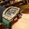 Horloges polshorloge Designer Luxury Mens Mechanics Bekijk Richa Milles Red RM011 Full Sky Star Diamond ingelegde mechanische heren multifunctiona
