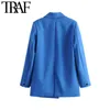 Women TRAF Chic Office Lady Double Breasted Blazer Vintage Coat Fashion Notched Collar Long Sleeve Ladies Outerwear Stylish Tops 220402