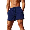 Gym Clothing Men's Summer Fitness Shorts Solid Color Elastic Drawstring Waist Side Pockets Training Quarter PantsGym