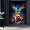 Psychedelic Animal Tapestry Spread Owl Fabric Wall Hanging Living Room Bedroom Hippie Lace Bohemian Decoration J220804