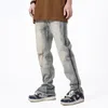 Jeans masculinos Men Slim Vibe estilo hip hop harajuku calça de rua lateral zíper longo retro lavado jeans de jeans de jeans