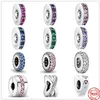 925 Sterling Srebrny Choler Charku Kolorowa cyrkonia Spacer Różowy klip DIY Fine Koraliki Fit Pandora Charms Bransoletka DIY Akcesoria biżuterii