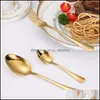 Set di posate Cucina Sala da pranzo Bar Casa Giardino 4 pezzi Set di stoviglie occidentali Coltello Forchetta Cucchiaio Posate d'oro Drop Delivery 2021 Z3Lzw