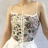 女性の花のレースのキャミシトリミングコルセットファッションリネンフラワープリントタンクビンテージプラスチックボンオーバーバストビスティエトップトップスサイバーベビーティーRopa Fairycore XXS-3XL