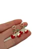 Dangle lustre coréen doux métal rouge cerise boucles d'oreilles pour femmes filles élégant coeur perle Pendientes bijoux boucles d'oreilles de mode