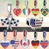 Fit Pandora Charms 925 Armband Bead Original Box Mode bunte Flagge von Italien Spanien Kanada Brasilien europäischen Charme Schmuck