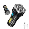 Hochleistungs-LED-Taschenlampen, Cob-Seitenlicht, leichte Außenbeleuchtung, Taschenlampe aus ABS-Material, 4 LEDs, wiederaufladbare USB-Taschenlampe, leistungsstarke Lampe