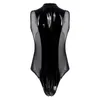 Hommes Body Shapers Hommes Brillant Métallique En Cuir Verni Clubwear Sheer Mesh Splice Lingerie Body Double Fermeture Éclair Coupe Haute String Justaucorps Bodys