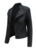 Sonbahar Kış PU Faux Ceketler Kadın Uzun Kollu Zipper İnce Motorlu Biker Deri Ceket Kadın Dış Giyim Üstleri 220810