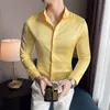 Men's Casual Shirts Four Season British Men Yellow Solid Color Long Sleeve Shirt Slim Dark Green Camisa Social Masculina Black Dress