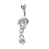 Edelstahl Bauchnabelringe Kristall Rose Blume Körper Piercing Bar Schmuck für Frauen Bikini Mode Nabel RingeZC1080