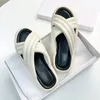 Sandaler Donna-in 2022 Summer äkta läder beige slip på tofflor kvinnor mode kik tå mjuka plattformskor kvinnliga sandalsandaler
