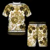 Baroque T Рубашки для мужчин / Женские летние негабаритные футболки / шорты 3D лев головки короны печатают o шеи с коротким рукавом костюм самца 220419