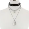 Chokers Punk Padlock Chain Colar Women/Men Goth Spike Charker Collar Pingente Black Leather Emo Jóias Sidn22