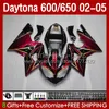 Kroppskit för Daytona 650 600 CC 2002 2003 2004 2005 Body 132No.107 Cowling Daytona650 02-05 Daytona600 Metallic Red Daytona 600 02 03 04 05 ABS Motorcykel Fairing