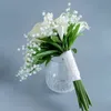 結婚式の花のコレクション偽のキャラ・リリー・ユリ・オブ・ザ・バレー・カスケーディング・ブライダル・ブーケ滝スタイルの水滴花のシミュレーションPE