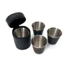 4pcs/lot 30/70ml Outdoor Camping Tableware Travel Cups Set Picnic Supplies Stainless Steel Wine Beer Cup Whiskey Mugs PU Leather