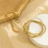 4Pcs/Set Gold Color Beads Pearl Chain Bracelet Set for Women Charm Heart Pendant Bangles Jewelry Gift