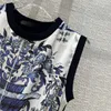 2022 Women's Summer Cotton Knit Tee Designer Tops med panelen Letter Mönster Brand Milan Runway Designer Crop Top T-shirt Kläder High End Stretch Pullover Vest