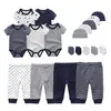 2020 Effen Unisex Pasgeboren Baby Boy Kleding Body Broeken Hoeden Handschoenen Baby Meisje Kleding Katoenen Kleding Sets Roupa de bebe Y20081507615