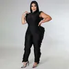 Women's Plus Size Pants Jumpsuit Sexy Sleeveless Solid Color Fungus Edge One Piece Female Clothing Spring Summer 2022Women's