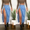 Rokken 2022 Aankomst hoge taille sexy dames spleet rok mode zomer blauw lange denim knop voor jeans s-2xlskirts