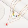 3 Teile/satz Trendy Gold Farbe Metall Kette Halsketten Für Frauen Mehrfarbige Perlen Hexagon Harz Keramik Pilz Anhänger Halskette
