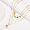 3 pc's/set trendy gouden kleur metalen ketting kettingen voor vrouwen multicolor kralen zeshoekhars keramische champignon hanger ketting