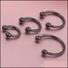 Näsringar Studs Body Jewelry Anodised Black Horseshoe Bar Lip Septum Ear Ring Olika storlekar tillgängliga Piercing Drop Leverans 209868457