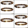 Beaded Strands Bracelets Jewelry Natural Stone Tigers Eye Beaded Dumbbell Diy Antique Gold Sier Women Men Sports Drop Delivery 2021 Xtcdi