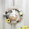 Epacket guirlanda de páscoa para decoração da porta da frente coelho de madeira ovos de páscoa guirlanda pingente de parede decorações felizes coelho295c6462913