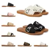 Sandálias planas femininas Woody Mules, chinelos de lona de designer, slides de borracha, branco, preto, rosa, cáqui, renda bordeaux, tecido de letras, sapatos ao ar livre