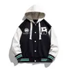 2022 New Autumn Hooded Baseball Jackets Mens Harajuku Pattern Letter Printed Patchwork College Style Casual Jackets Unisex Women T220816