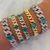 Cadeia de link Fashion Hip Hop Wide Miami Cuban Blue CZ Braceletneckalce Conjuntos para mulheres Charm Festas de casamento Jóias por atacado INTE22