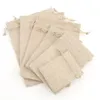 50pcs/lot Natural Burlap Linen Jute Drawstring Gift Bags Sacks Party Favors Packaging Bag Wedding Candy Supplies 220427