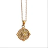 Catene Dasein ACC Ins Collana con moneta in zirconia cubica ottagonale placcata oro 18k in acciaio inossidabile senza appannamento per le donneCatene