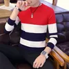 Erkek Kazak Bahar Sonbahar Öğrencileri Güney Koreli İnce Youth Striped Sweater Kırmızı ve Siyah İki Renk M-XXL 220815