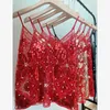 2021 Sexy Hollow Out Women Lace Camis Bead Work plus size Women Tanks Tops Bling Gold Sequins Camis G220414
