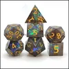 Other Loose Beads Jewelry Fantasy Mirror Resin D4 D6 D8 D10 D12 D20 Dice Black Polyhedral Rpg Dnd Coc Set With Sharp Edge Board Table Games