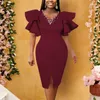 Robes de grande taille femmes robe corset perlée sexy col en V moulante volants manches courtes soirée anniversaire 3XL dames africaines Sukienka 215Y