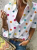 폴카 도트 블라우스 여성은 칼라 롱 슬리브 셔츠 플러스 크기의 옷 스트리트웨어 흰색 블라우스 여성 xxl 220727