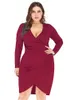 Plus size jurken vrouwen herfst v nek lange mouw sexy jurk voor dames slanke fit elegante hoge taille heupen jurkenplus