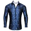 Men's Dress Shirts Barry.Wang 4XL Luxury Teal Blue Paisley Silk Men Long Sleeve Casual Flower For Fit Shirt BY-0066Men's Vere22