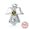 Charme Pandora de Prata 925 Fit 925 Pulseira Asas de Anjo do Amor Coração Conjunto de pingentes de família Pingente DIY Miçangas Finas Jóias