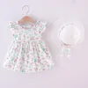 Girl's Dresses Printed Toddler Dress Straw Sleeve Baby Hats Caps Girls Little Girl Semi Formal Summer For Size 7-8Girl's