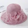 Organza Sun Hats Women Flower Summer Wedding Caps Female Elegant Floral UV Church Hats Fashion 220601