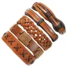 Charm armband handgjorda grossist 5st/set brun läder kvinnor armband manlig armband wrap män smycken f75charm
