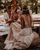 Andra bröllopsklänningar 2022 ärmlös spets V-ringklänning Dragkedja A-Line Bridal Boho Bohemian